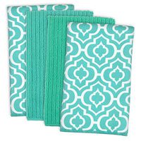 DII Microfiber Multi-Purpose Cleaning Towels Perfect for Kitchens, Dishes, Car, Dusting, Drying Rags, 16 x 19, Set of 4 - Teal Lattice