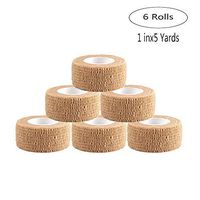 JKJF Self Adhesive Elastic Bandage Finger Tape, Width 1 Inch Length 5 Yards/Roll (Beige, 6 Rolls)