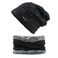 Theoylos Men's 2-Pieces Beanie Hat Scarf Set Warm Knit Hat Thick Fleece Lined Skull Cap Winter Hat & Scarf for Men Black