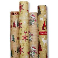 Christmas Gift Wrapping Paper 4 Roll 30 Inch x 10 Feet Per Roll Xmas Holiday Hanukkah Deer Santa Snow