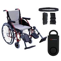 Karman S-Ergo 115 Ultra Lightweight Ergonomic Wheelchair | Seat Size 18" X 17" | Upgraded to Elevating Legrests | Fixed Wheels in Red & Free 130 dB Black Safety Alarm! + Black Belt!