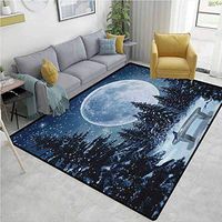 Winter geometric Area Rug Dorm, Dreamy Winter Night with a Big Full Moon and a Bench in Park Stars in the Darkness, Durable Carpet Area rug - Living Dinning Room Bedroom Rugs and Carpets(6'x 9')