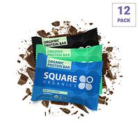 Square Organics Vegan Protein Bars - Chocolate Coated Combo - 11g to 12g Protein - Organic Protein Bars are Gluten Free, Dairy Free, Soy Free, Non-GMO - Perfect Bar for Plant Based Diet - 12 Pack