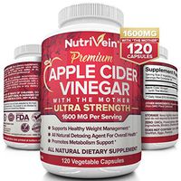 Nutrivein Apple Cider Vinegar Capsules with Mother 1600mg - 120 Vegan Pills - Supports Healthy Weight Loss, Diet, Detox, Digestion, Keto, Cleanser - Blood Sugar & Immune System - ACV Raw Supplement