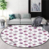 RUGSMAT Hedgehog Art Deco Pattern Non-Slip Washable Round Area Rug,Daisies Watercolors Non-Skid Bath Mat Living Room/Bedroom Carpet Round-55