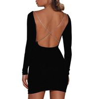 Minisoya Womens Backless Sequins Shiny Bodycon Dress Ladies Slim Evening Party Club Mini Dress (Black, M)
