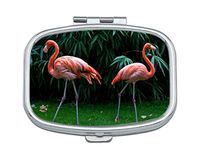 FKCDES Pill Box - Customized Couple Flamingo Pattern Design Pill Boxes, Portable Rectangular Metal Silver Pills Case, Compact 2 Space, Pill Cases for Travel/Pocket/Purse.