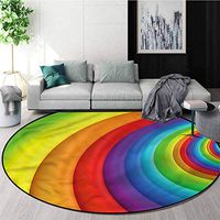 RUGSMAT Rainbow Modern Machine Round Bath Mat,Half Circles Perspective Design Non-Slip Fabric Round Rugs for Floor Mat Carpet Round-59