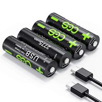 HORITEK USB Rechargeable Batteries 1.5V/1700mAh Lithium Ion AA Battery with 4-in-1 Micro USB Charging Cable 1.5h Quick-Charge Built-in Integrated Safety Circuit Protection Double A Batteries (4 Pack)