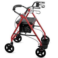 LAZ Folding Walker, with Seat Seniors Accessories Transport Chair with Bag Non-Slip Rolling Rollator Light Weight Aluminum Alloy Adjustable (Color : Red)