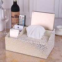 T-ZJHC Home Home Living Room Cute Tray Paper Napkin Coffee Table Remote Control Storage Box, Gold Flower Trapezoid