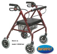 10215RD-1 - Heavy Duty Bariatric Walker Rollator with Large Padded Seat, Red