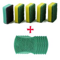 Miao Jie Scouring Pads Set 5 PCS Supersoft Absorbent Sponge Scouring Pads and 6 PCS Non-Scratch Anti-Grease Technology Heavy Duty Green Scrubbing Pads Scrubbers for Household Kitchen Bathroom Cleaning