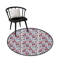 RUGSMAT Modern Machine Round Bath Mat,Funny Toy Train On The Road Baby Playroom Kids Nursery Baby Shower,Non-Slip No-Shedding Kitchen Soft Floor Mat Round-24 Inch Earth Yellow Blue Orange