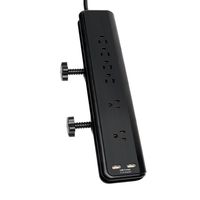 Uninex PS109 Clamp Mount 6-Outlet Workshop Power Strip with 2 USB Charging Ports, Screw-On, 6-Foot
