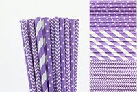 Lavender Paper Straws Mix - Polka Dots, Chevron, Striped (75)