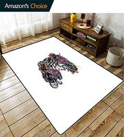 Day of The Dead Patchwork Floor Mat for Kids, Spanish Girl Portrait with Blossoming Floral Hair and Festival Make Up, Fashionable High Class Living Bedroom Rugs(2.5'x 7')