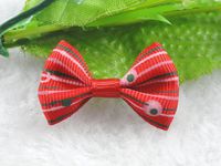 50pcs Satin Ribbon Striped Bows Flowers for Appliques Crafts Wedding (Red)