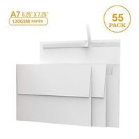 55 5x7 White Invitation Envelopes - for 5x7 Cards - A7 - (5 ¼ x 7 ¼ inches) - Perfect for Weddings, Graduations, Baby Showers - 120 GSM - 32lb/80lb Text - Peel, Press & Self Seal - Square Flap