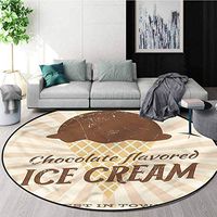 Ice Cream Round Area Rug,Summer Sweet Fresh Snack Non Skid Nursery Kids Area Rug for Bedroom Machine Washable Diameter-35
