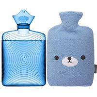 Samply Transparent Hot Water Bottle- 2 Liter Water Bag with Cute Fleece Cover, Bear Blue