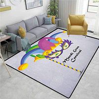 Mardi Gras Moon & Stars Kids Rooms Nursery Decor Mats, Mardi Gras Carnival Inscription with Traditional Party Icons Clown Costume Hat, Easy Maintenance Area Rug Living Room Bedroom Carpet(4'x 6')