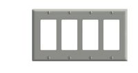 Leviton 80412-GY 4-Gang Decora/GFCI Device Wallplate, Standard Size, Thermoset, Device Mount, Gray
