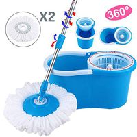 Wow Magic 360°Floor Mop Bucket Rotating Head Easy Spinning + 2 Head Microfiber Clean - Blue