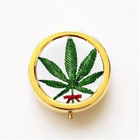RhyNSky Marijuana Leaf Weed Mini Gold Portable Pocket Purse Pill Box Case Pillbox, 3 Compartments -282