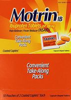 Motrin IB Ibuprofen Pain Reliever, 50 Pouches of 2 Caplets Each