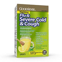 GoodSense Nighttime Severe Cold, Cough & Flu, Temporarily Relieves Nasal Congestion, Cough, Runny Nose,  Sneezing, Body Ache, Sore Throat Pain, Headache, Fever, Honey Lemon, 6 Count