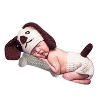 UOMNY Newborn Photography Props Cute Dog and Bone Handmade Crochet Knitted Cap Outfit 0-3M