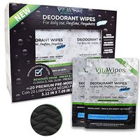 VitaWipes Vegan Deodorant Wipes To Go | Travel Size | 20 Pre-Moistened Organic Enriched Individually Wrapped Black Towelettes for Sweaty Armpit, Neck. Free of SLS, Paraben, Aluminum & Harsh Chemicals