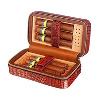 ZLMMY Cigar Case Travel Genuine Leather Humidor, Cedar Wood Lined with Humidifier and Removable Trays, Portable Light Weight Cigar Box