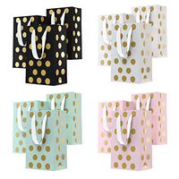 Eco Works Inc. 12 Bags - Birthday Gift Bags Assorted Colors with Handles - Polka Dot Gift Bags in Bulk 230g Bags with Metal Eyelets and Cardboard Padding on Bottom (4 Colors)