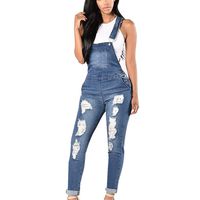 Hemlock Women Jeans Jumpsuit, Women's Long Denim Pants Ripped Pants Trousers Overalls Strap Jeans (L, Blue)
