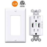 USB Outlet Charger Wall Plate, Total 4.2A High Speed Dual USB Charger, 15A 125V 60Hz Tamper Resistant Duplex Receptacle, Child Proof Safety, Wall Plate Included