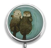 BeeGogo - Two Lovely Animals Custom Round Silver Pill Box Pocket 2.1 inches Medicine Tablet Holder Organizer Case for Purse