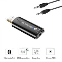 Car FM Transmitter Bluetooth Receiver, USB Car 3.5mm AUX Audio Streaming Player Music Adapter Receiver Built-in Microphone, Compatible with iOS and Android System