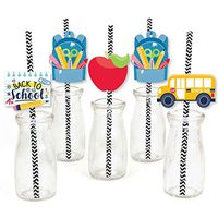Big Dot of Happiness Back to School - Paper Straw Decor - First Day of School Classroom Striped Decorative Straws - Set of 24