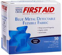 American White Cross Blue Metal Detectable Adhesive Strips, Sterile, Lightweight Flex 1-3 per 4" x 2" Fingertip, 50 per Box, 24 Box per Case (Pack of 1200), Model Number: 99921