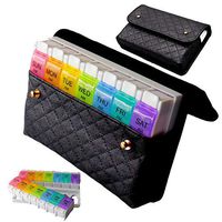 Large AM PM Pill Organizer Case 7 Day Daily Pills Box (6.6" x 4.4" x 0.82") - Easy One Touch Pop-up Cover Pill Planner Supplement Vitamin Medicine Holder for Weekly Medication Privacy PU Leather