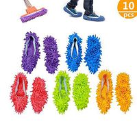 Microfiber Washable Mop Slippers Shoes Cover, Unisex Floor Dust Dirt Hair Cleaner, 5 Pairs Free Size