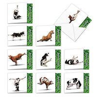 The Best Card Company - 10 Blank Yoga Note Cards Bulk (4 x 5.12 Inch) - Assorted Stick Figure and Animals Cards - Bovine Nirvana MQ6545OCB-B1x10