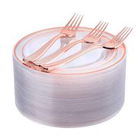 Rose Gold Plates 72 Pieces & Plastic Forks 72 Pieces, Small Cake Plates 7.5 inch, Premium Plastic Dessert Plates and Disposable Appetizer Plates Great for Party and Wedding
