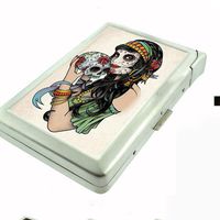 Metal Cigarette Case with Built In Lighter Skull Design-001