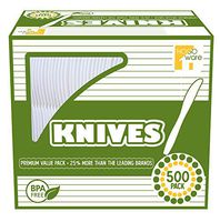 HOGOWARE Plastic, Disposable Utensils Bulk Set | Plastic-Ware Cutlery, 500 Pieces, for Dinner Party, Serving Wedding Cake, Pie & Desserts (Knives, White)