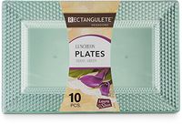 [10 Count - 13.5 Inch Plates] Rectangulete Hexagons Designer Tableware Heavyweight Plastic Translucent Green Rectangle Dinner Plates With Designed Border, Party & Wedding, Event Disposable Dishes