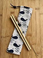 Reusable Organic Bamboo Straws with Coconut Shell Brush and Linen Whale Bag - 20% Donation to Save the Whales (2-pack, plain)