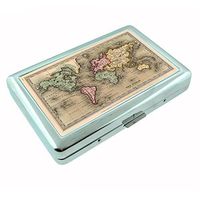 Perfection In Style Metal Silver Cigarette Case Vintage World Maps Design 004